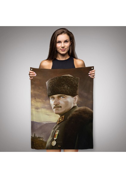 Kalpaklı Mustafa Kemal Atatürk Duvar Örtüsü-Halısı -6448