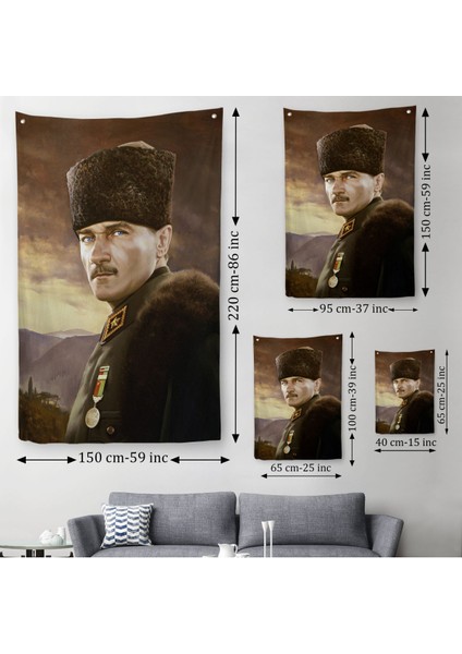 Kalpaklı Mustafa Kemal Atatürk Duvar Örtüsü-Halısı -6448