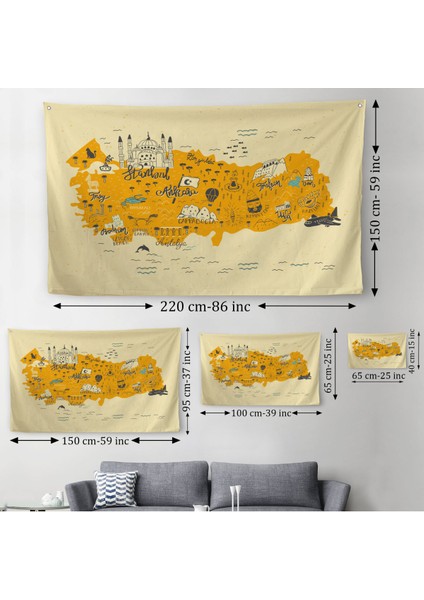 Eğitici ve Öğretici Dekoratif Çocuk Odası Türkiye Haritası Duvar Örtüsü-Halısı 3872