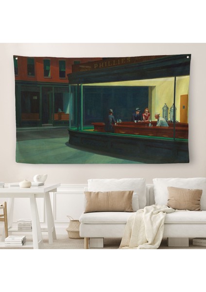 Edward Hopper'un Gecekuşları Eseri Kanvas Duvar ÖRTÜSÜ-HALISI-5158