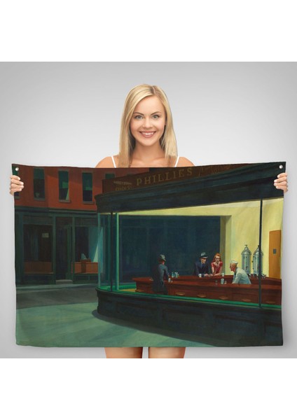 Edward Hopper'un Gecekuşları Eseri Kanvas Duvar ÖRTÜSÜ-HALISI-5158