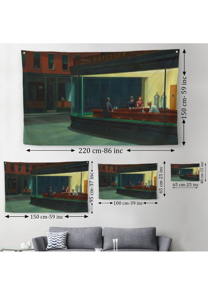 Edward Hopper'un Gecekuşları Eseri Kanvas Duvar ÖRTÜSÜ-HALISI-5158