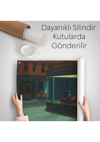 Edward Hopper'un Gecekuşları Eseri Kanvas Duvar ÖRTÜSÜ-HALISI-5158
