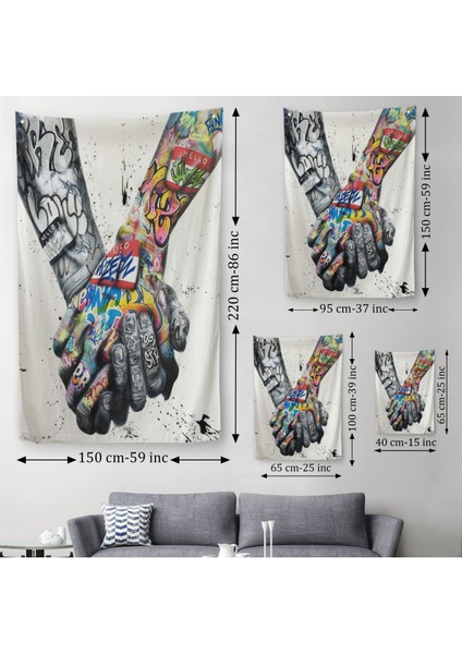 Graffiti El Duvar Posteri, El Ele Tutarak Duvar Örtüsü - HALISI-5312