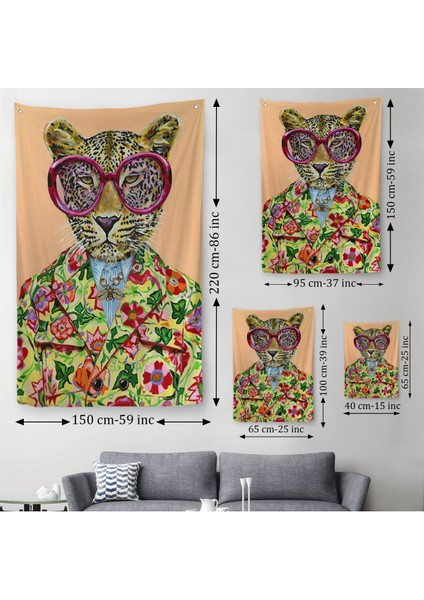 Kokoş Leopar, Çiçek Taçlı Sosyetik Leopar Duvar Örtüsü - Halısı -6325