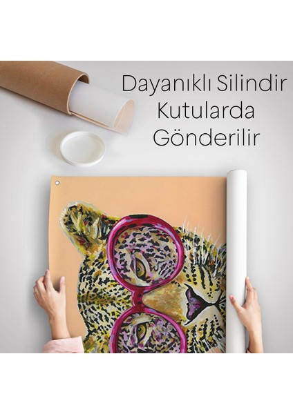 Kokoş Leopar, Çiçek Taçlı Sosyetik Leopar Duvar Örtüsü - Halısı -6325