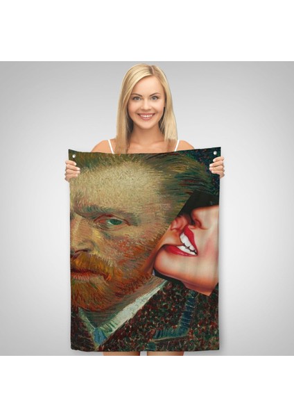 Vincent Van Gogh Kulağını Isıran Kadın Pop Art Duvar ÖRTÜSÜ-HALISI-6486