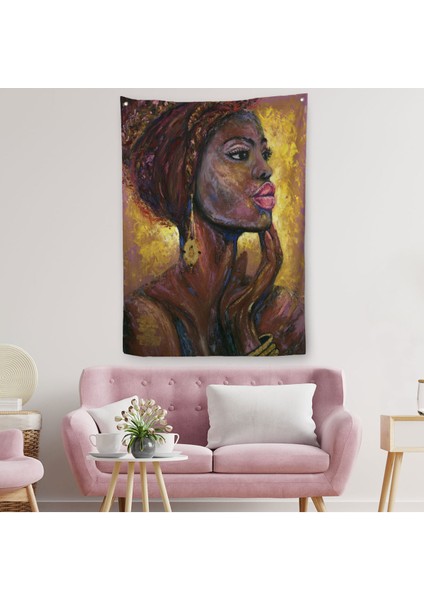 Afrikalı Kadın Portresi Pop Art Duvar Örtüsü - HALISI-6008