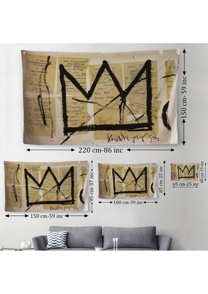 Jean Michel Basquiat Notlar ve Taç Eseri Kanvas Duvar ÖRTÜSÜ-HALISI-5001