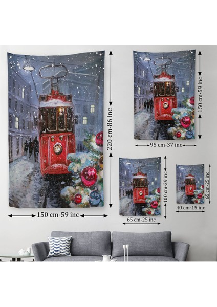Karlar Arasındaki Kırmızı Tramvay Duvar Örtüsü - HALISI-6003