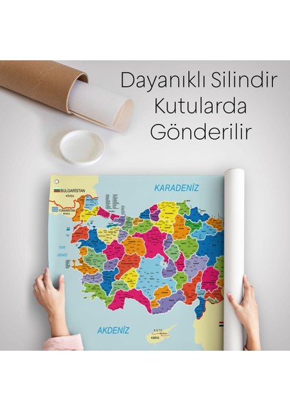 Eğitici ve Öğretici Detaylı Dekoratif Komşulu Türkiye Haritası  Duvar Örtüsü-Halısı 3845