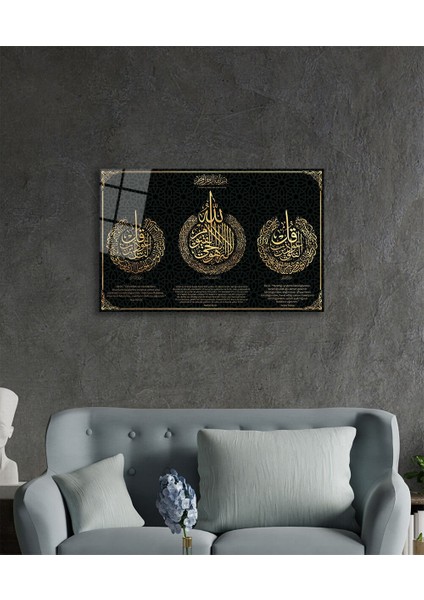 Ayetel Kürsi, Felak ve Nas Suresi Dini Islami Cam Tablo, Ev Ofis Duvar Dekoru Hediyelik Büyük Tablo modelleri