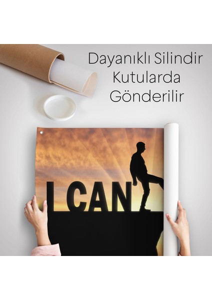 Yapamam, Ayakta Uçurum Kelimeyi Zorlar Kanvas Duvar Örtüsü-Halısı, Ben Yapabilirim, MOTIVASYON-5409