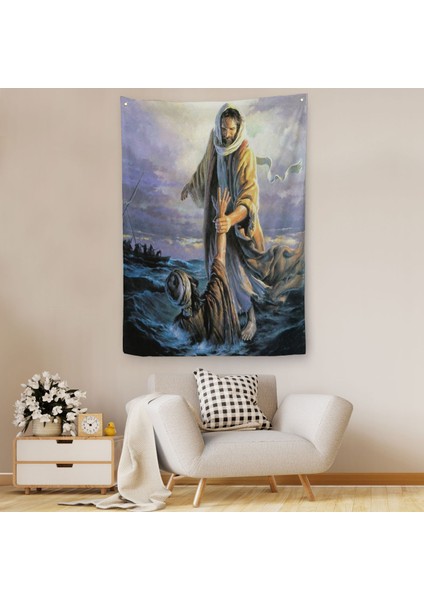 Isa Peteri Kurtarıyor Duvar Örtüsü - Halısı, Hırıstıyan Hediyesi, Jesus Saving PETER-6092