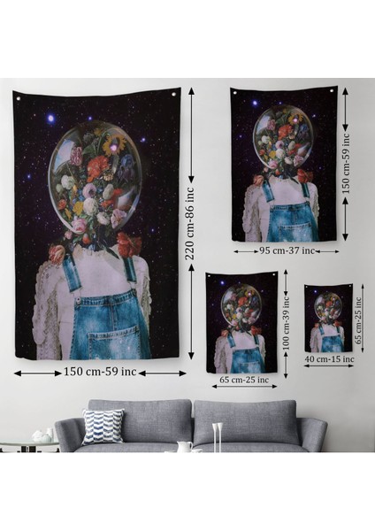 Çiçek Kafalı Kız Çocuğu Dekoratif Duvar Örtüsü - HALISI-6114