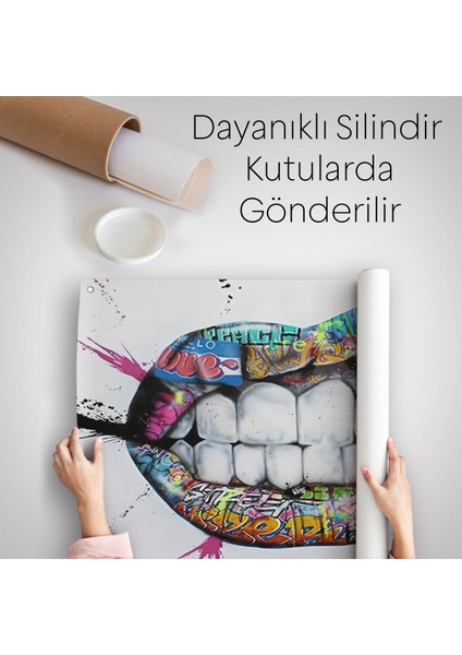 Renkli Dudak Graffiti Kanvas Duvar Örtüsü-Halısı, Banksy Sokak SANATI-5413