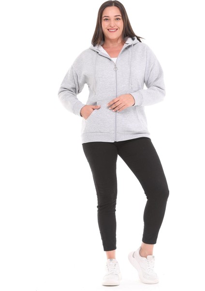 Kadın Büyük Beden Şardonlu Fermuarlı Kalın Gri Sweatshirt fiyatları