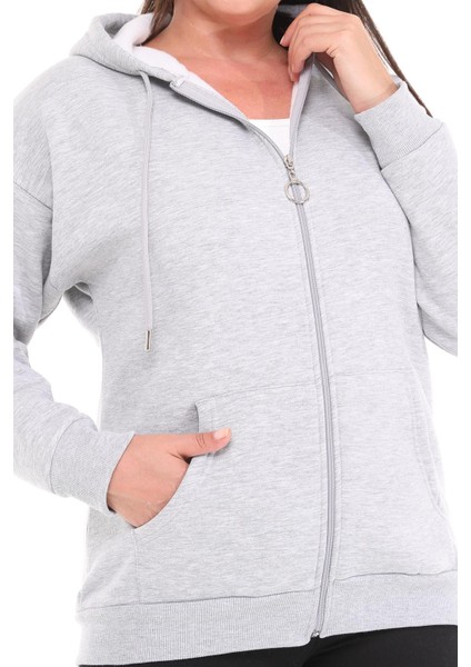 Kadın Büyük Beden Şardonlu Fermuarlı Kalın Gri Sweatshirt indirimleri