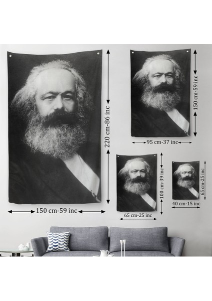 Karl Marx Siyah Beyaz Dekoratif Duvar Örtüsü - HALISI-5964 modelleri