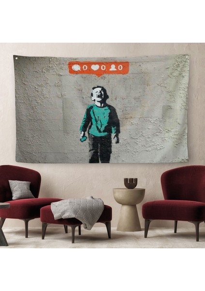 Bansky Takipçisi Olmadığı Için Ağlayan Sosyal Medya Cocugu Kanvas Duvar ÖRTÜSÜ-HALISI-5021