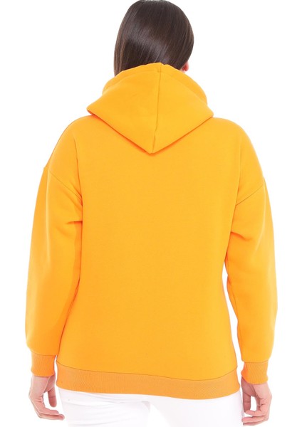 Kadın Büyük Beden Şardonlu Fermuarlı Kalın Turuncu Sweatshirt