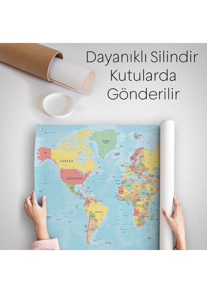 Dünya Haritası Dekoratif Kanvas Duvar Örtüsü-Halısı 1080
