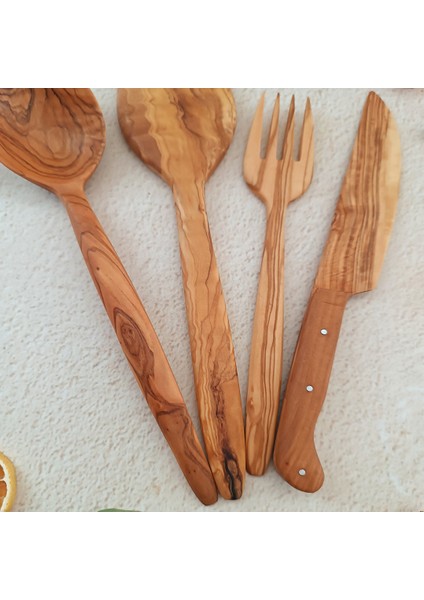 Ahşap Tahta Servis, Sunum Spatula, Kaşık, Bıçak, ve Çatal Seti - El Yapımı - Zeytin Ağacı fırsatları