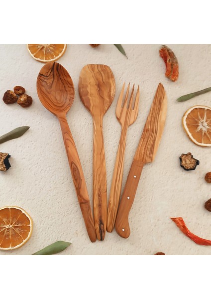 Ahşap Tahta Servis, Sunum Spatula, Kaşık, Bıçak, ve Çatal Seti - El Yapımı - Zeytin Ağacı indirimleri
