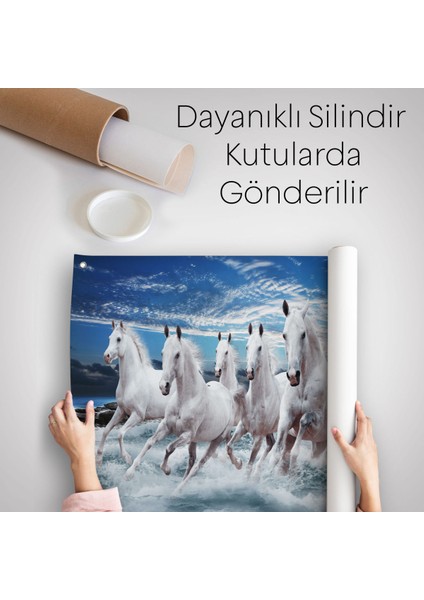 Sahildeki Koşan Beyaz Atlar Duvar ÖRTÜSÜ-HALISI-6580
