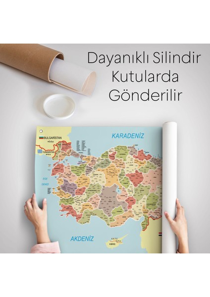 Eğitici ve Öğretici Detaylı Dekoratif Komşulu Türkiye Haritası Duvar Örtüsü-Halısı 3846