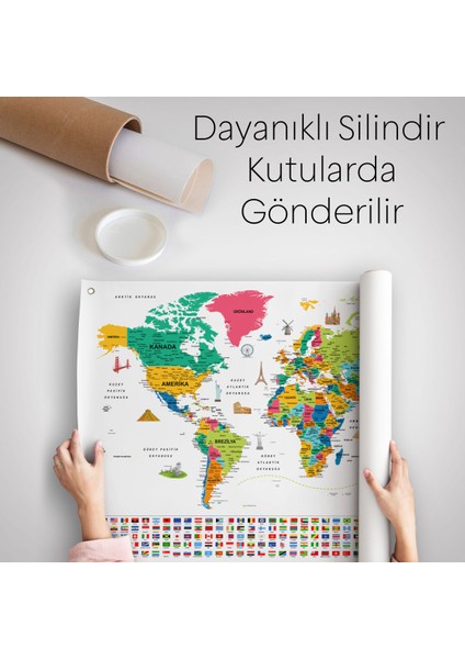 türkçe Ülke Bayrak Lı Eğitici Başkent Detaylı Atlası Dünya Haritası Duvar Örtüsü-Halısı 3841