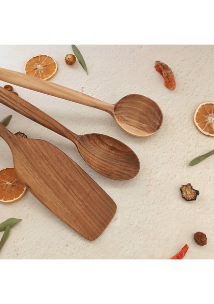 Ahşap Tahta Servis, Sunum Kaşığı ve Spatula Seti - El Yapımı - Ceviz Ağacı - 30 cm ve 28 cm modelleri