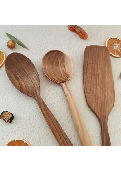 Ahşap Tahta Servis, Sunum Kaşığı ve Spatula Seti - El Yapımı - Ceviz Ağacı - 30 cm ve 28 cm fırsatları