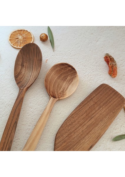 Ahşap Tahta Servis, Sunum Kaşığı ve Spatula Seti - El Yapımı - Ceviz Ağacı - 30 cm ve 28 cm indirimleri
