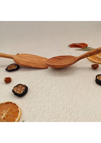 Ahşap Tahta Kaşık ve Spatula Seti - El Yapımı - Zeytin Ağacı - 24 cm ve 28 cm