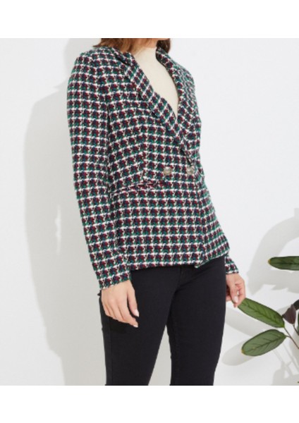 Kruvaze Yaka Koyu Yeşil Desenli Kışlık Blazer Ceket fiyatları