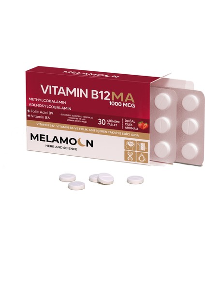 Vitamin B12, Vitamin B6 ve Folik Asit Içeren Takviye Edici Gıda. 1000MCG Vitamin B12