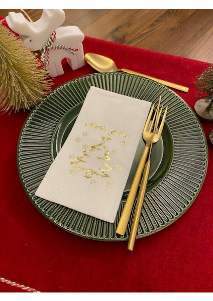 Gold Yaldızlı Beyaz Mutlu Yıllar Çam Ağacı Peçete 16 Lı fiyatları