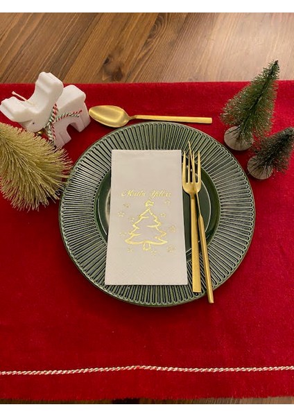 Gold Yaldızlı Beyaz Mutlu Yıllar Çam Ağacı Peçete 16 Lı modelleri