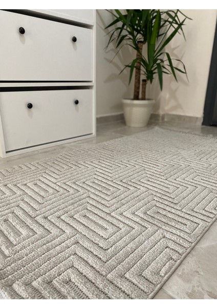 Redi Gri Hav Toz Vermez Etnik Modern Desenlere Sahip Yumuşak Tuşeli Dokuma Salon Makine Halısı