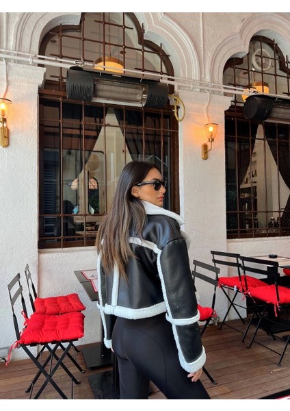 Zara Deri Sırt Detay Iç Peluş Kaplama Crop Kaban modelleri