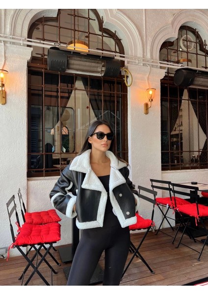 Zara Deri Sırt Detay Iç Peluş Kaplama Crop Kaban fırsatları