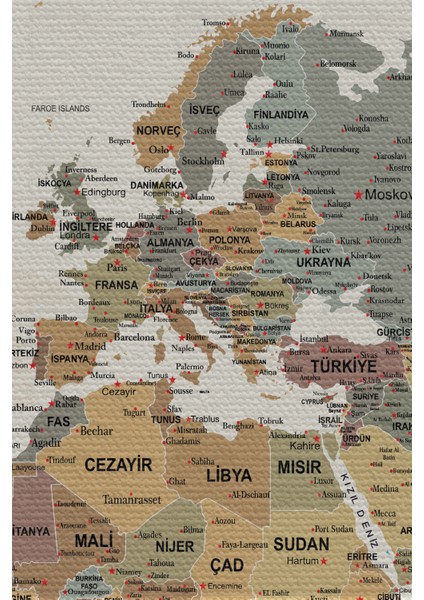 Duvar Örtüsü / Halısı Detaylı Güncel Türkçe Pastel Dünya Haritası -3980