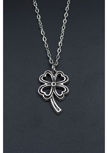 Dört Yapraklı Yonca Gümüş Kaplama Unisex Düz Zincir Kolye kod 691 fiyatları
