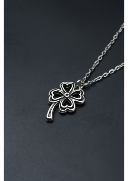 Dört Yapraklı Yonca Gümüş Kaplama Unisex Düz Zincir Kolye kod 691 modelleri