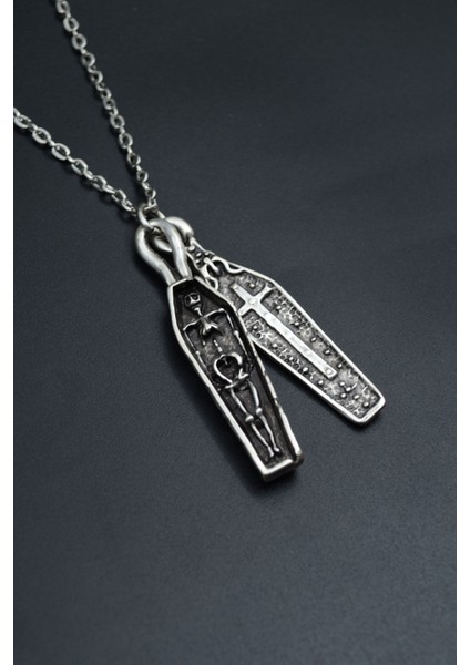 Tabut İskelet Haç Gümüş Kaplama Unisex Düz Zincir Kolye kod 712
