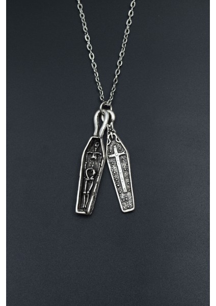 Tabut İskelet Haç Gümüş Kaplama Unisex Düz Zincir Kolye kod 712 fiyatları