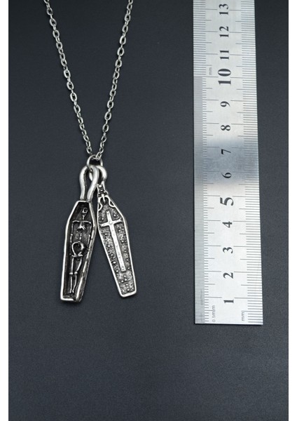 Tabut İskelet Haç Gümüş Kaplama Unisex Düz Zincir Kolye kod 712 fırsatları