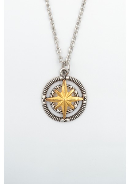 Pusula Gümüş Kaplama Unisex Düz Zincir Kolye kod 873