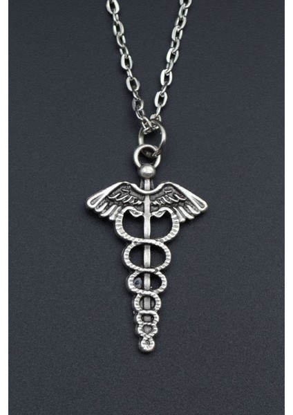 Tıp Sembolü Kadüse Gümüş Kaplama Unisex Düz Zincir Kolye kod 646 fiyatları